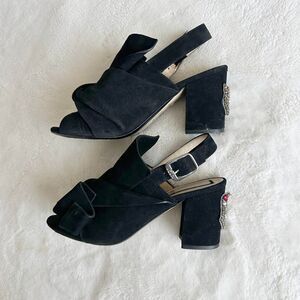 £600  N°21 Black Suede Embellished Block Heel Sandals, Crystal Heels 39 EU 8 US